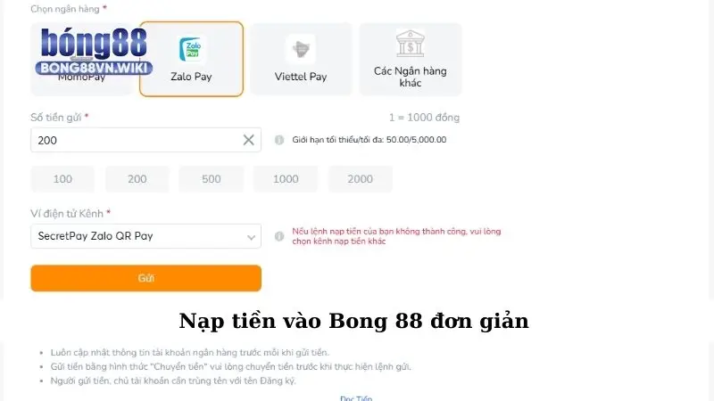 Nạp tiền Bong88 dễ dàng – Bí kíp không thể bỏ lỡ Nạp tiền vào Bong 88 đơn giản